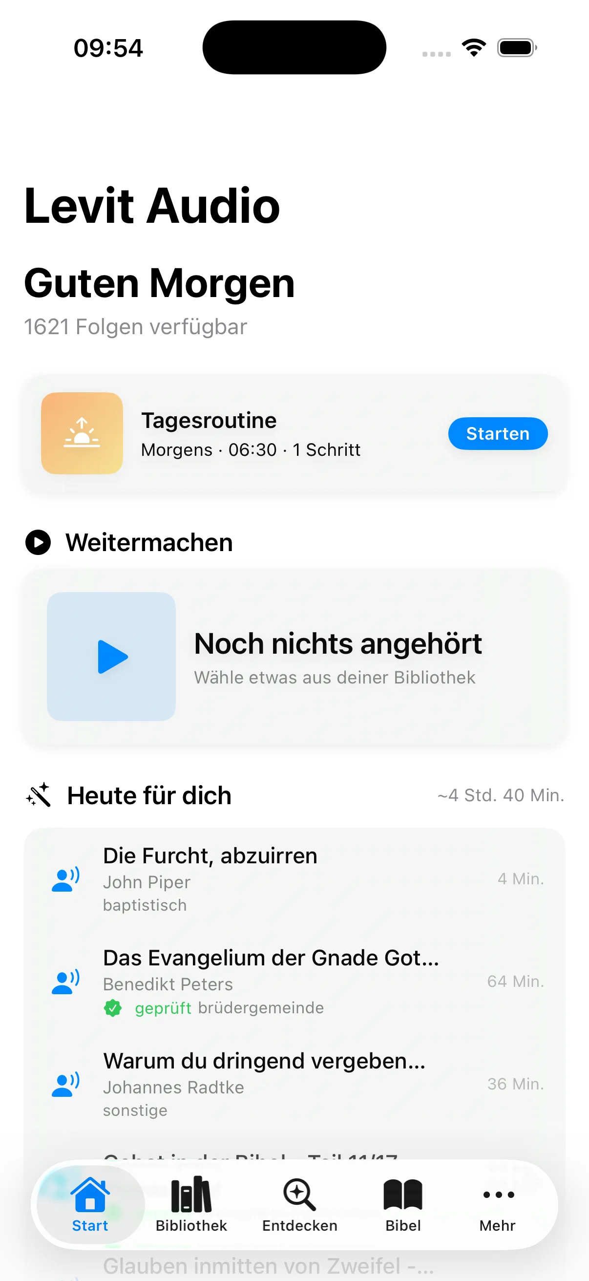 Auf ein Wort Startbildschirm mit Predigten, Bibel und Bibelplänen