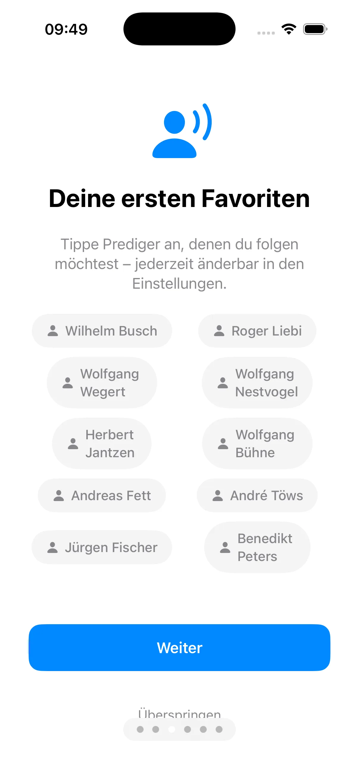 Auswahl erster Lieblingsprediger aus zehn Namen