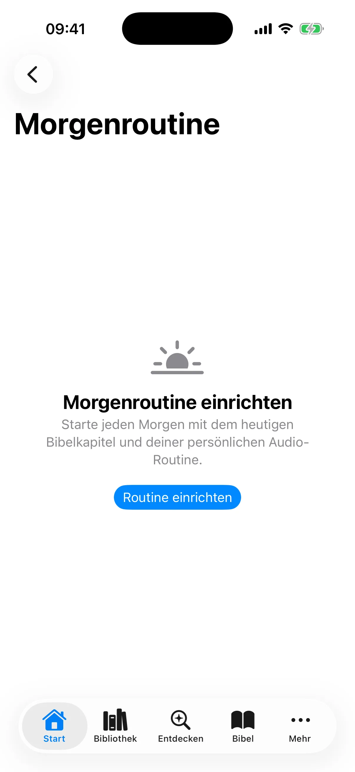 Einstiegsbildschirm der Tagesroutine mit Knopf „Routine einrichten“