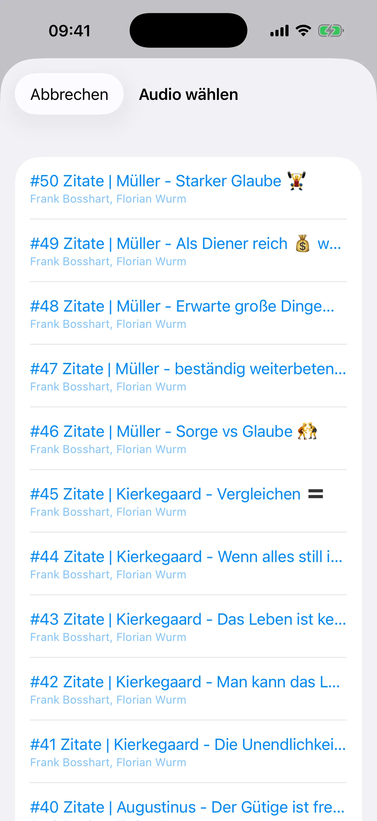 Auswahlliste eigener Titel für einen Routine-Schritt