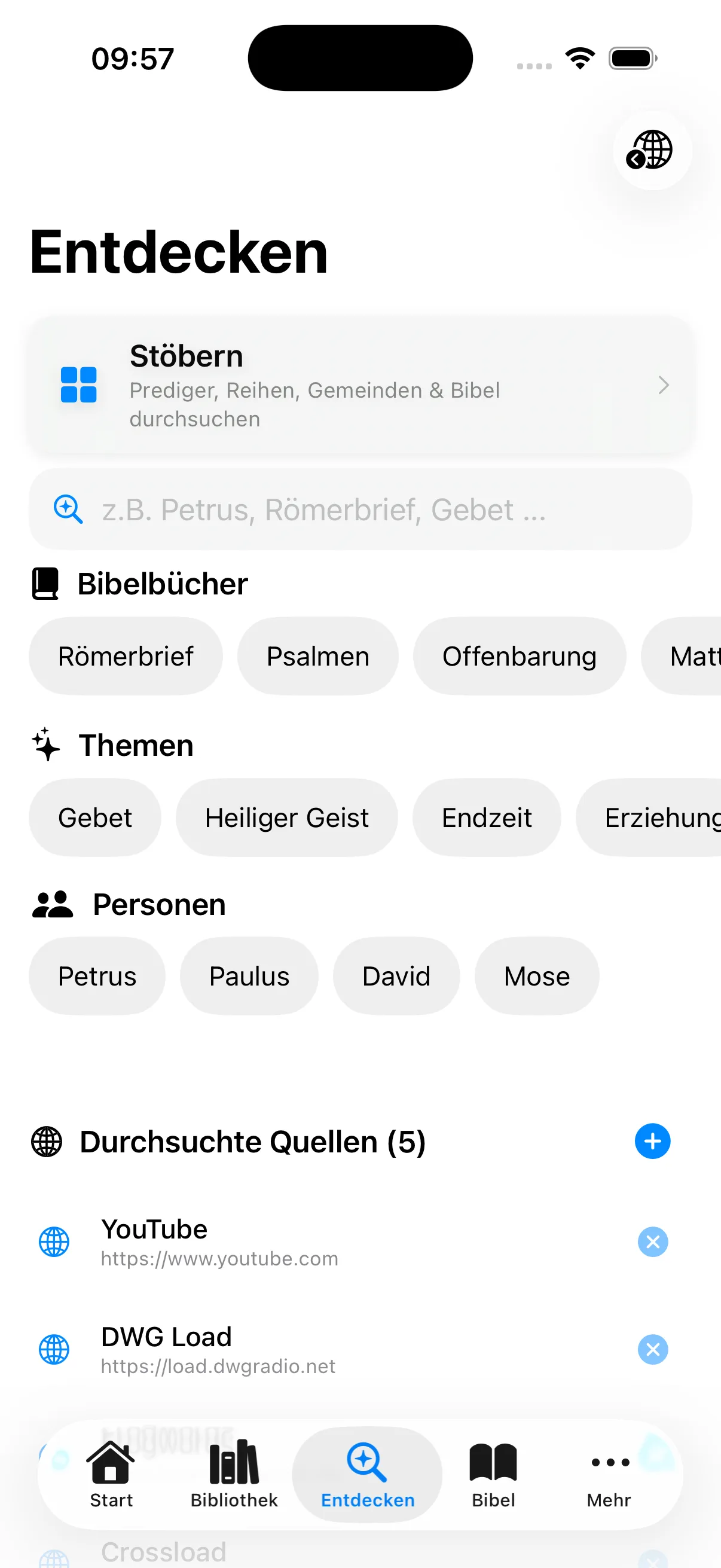 Entdecken mit Suche, Bibelbüchern und Themen