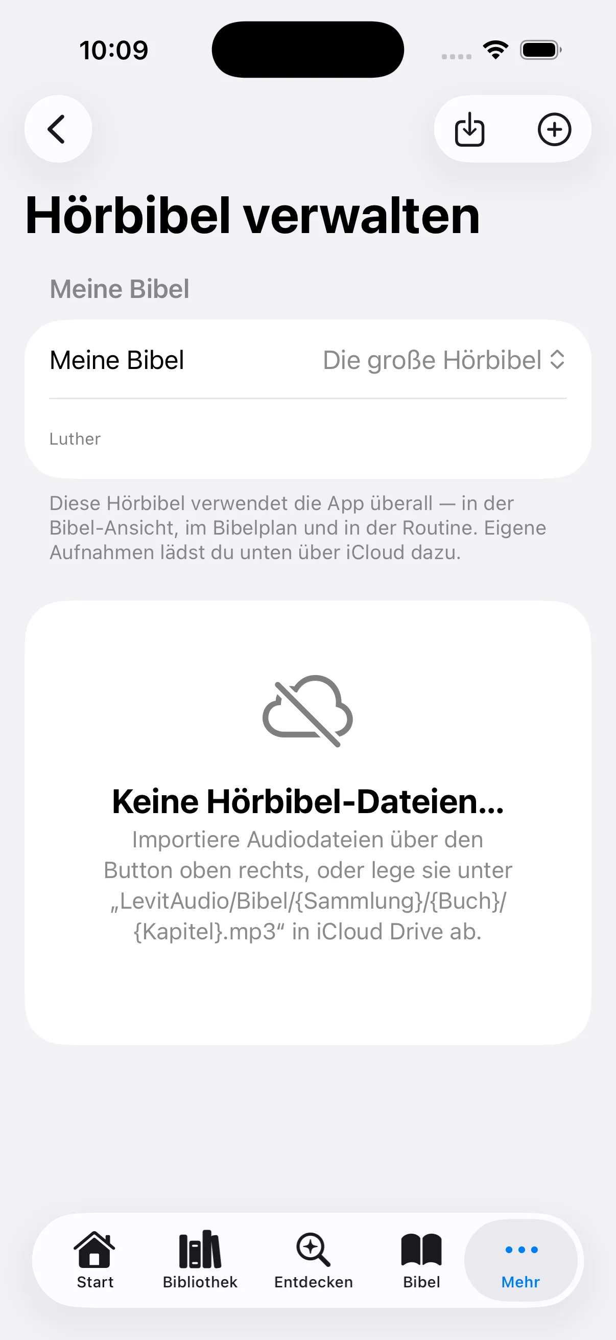 Verwaltung der Hörbibeln mit der Einstellung „Meine Bibel“