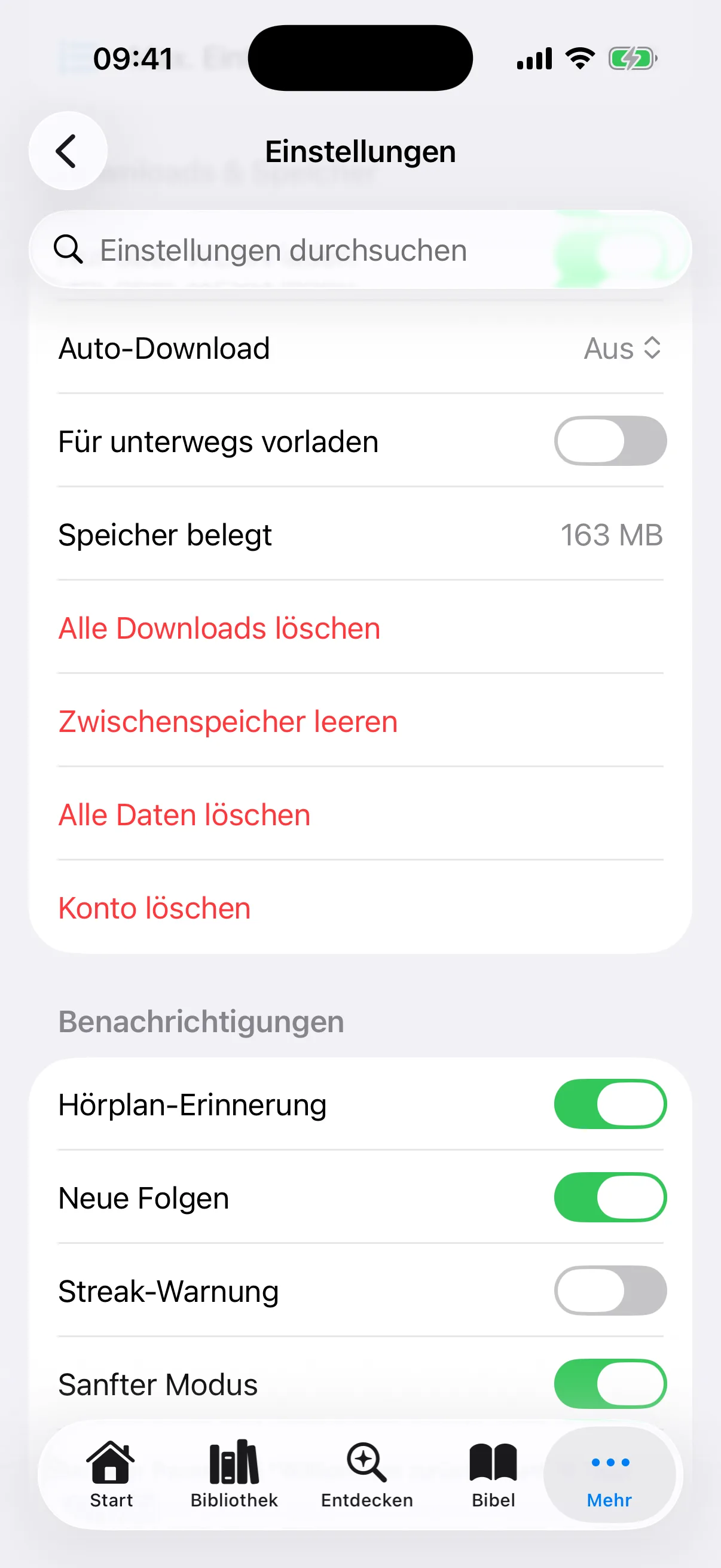 Download-Einstellungen und Mitteilungen